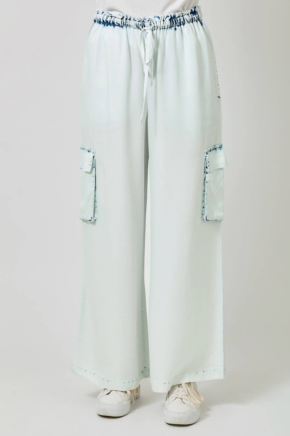 60938 Tencel Wide Leg Cargo Pants: Denim Blue / Large