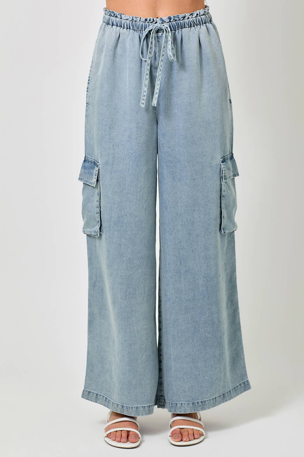 60938 Tencel Wide Leg Cargo Pants: Denim Blue / Large