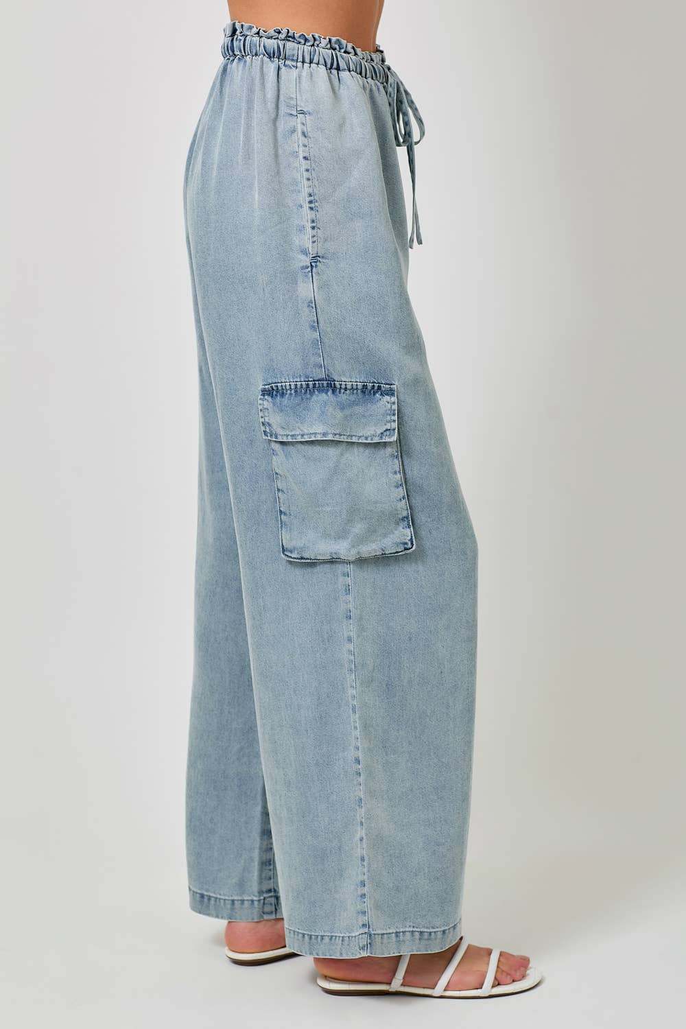 60938 Tencel Wide Leg Cargo Pants: Denim Blue / Large