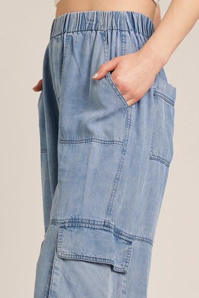 Elastic Waistband Tencel Cargo Pants
