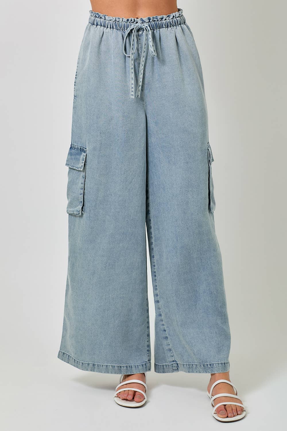 60938 Tencel Wide Leg Cargo Pants: Denim Blue / Large
