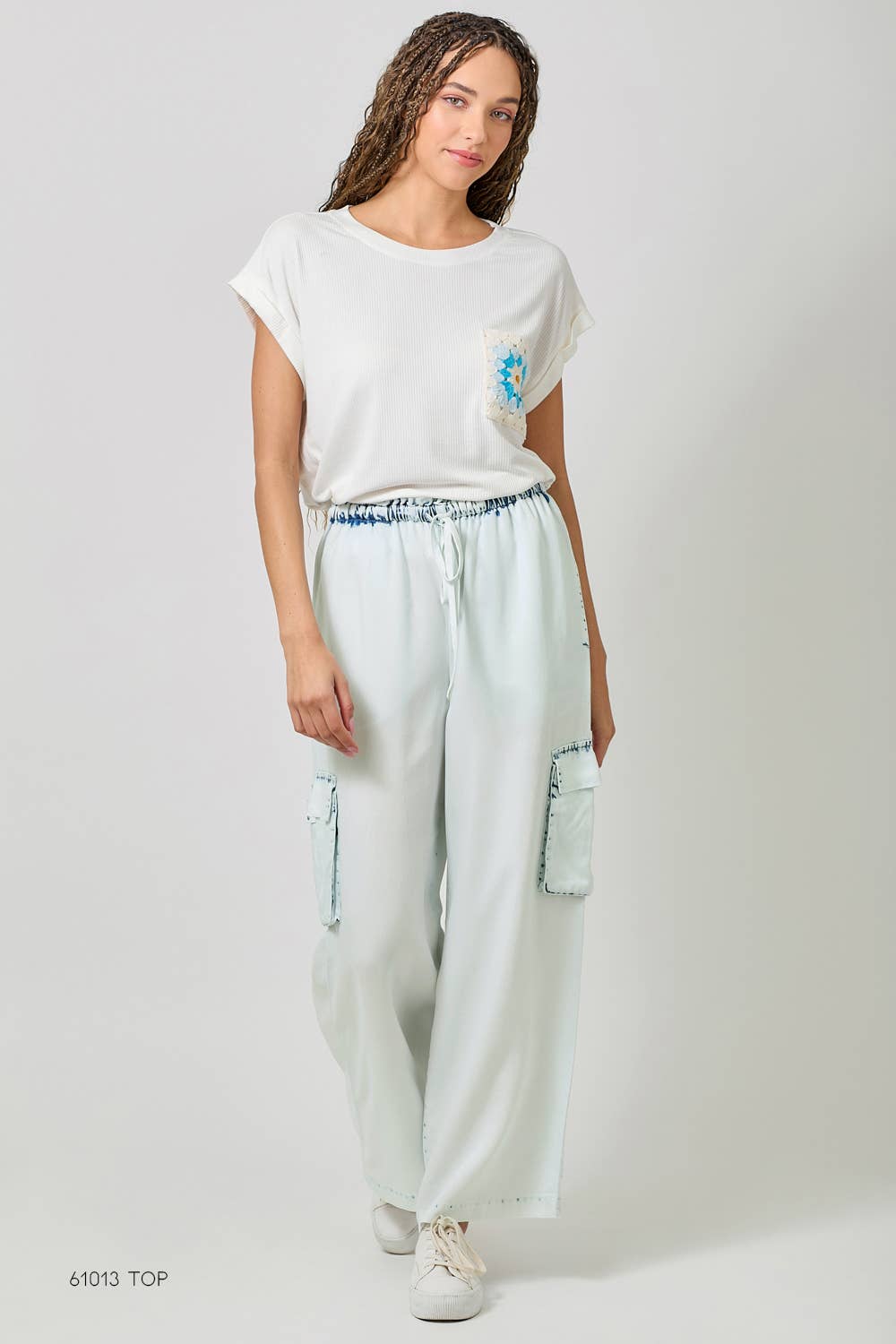 60938 Tencel Wide Leg Cargo Pants: Denim Blue / Large