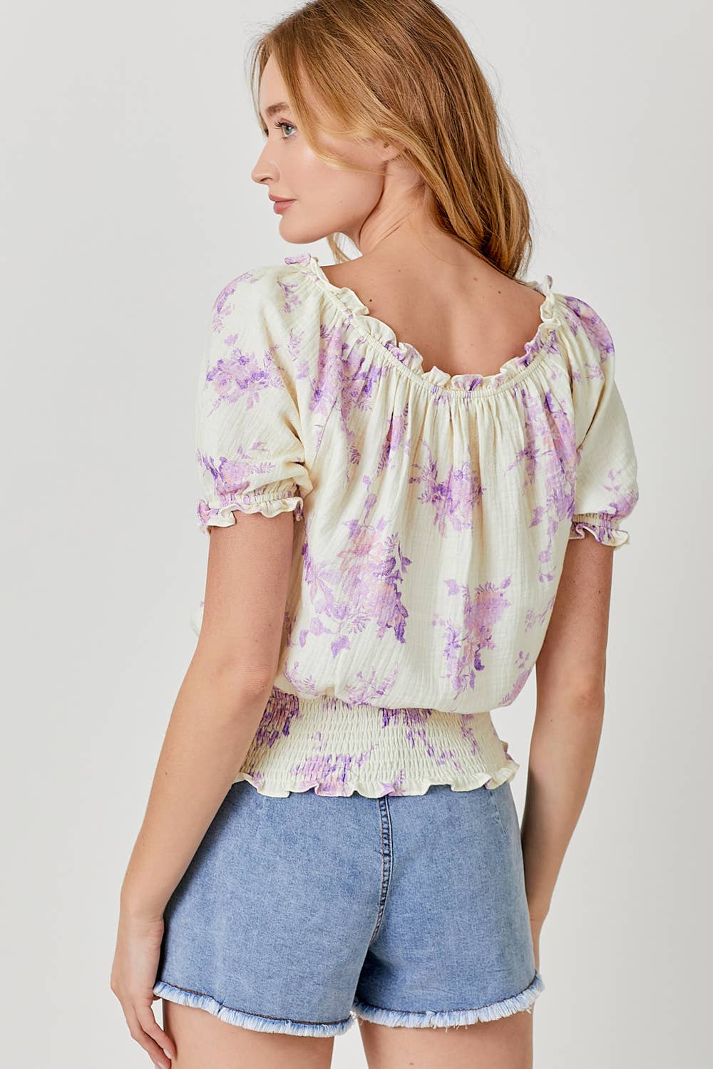 60670 Floral On and Off Shoulder Top: Ivory / Small
