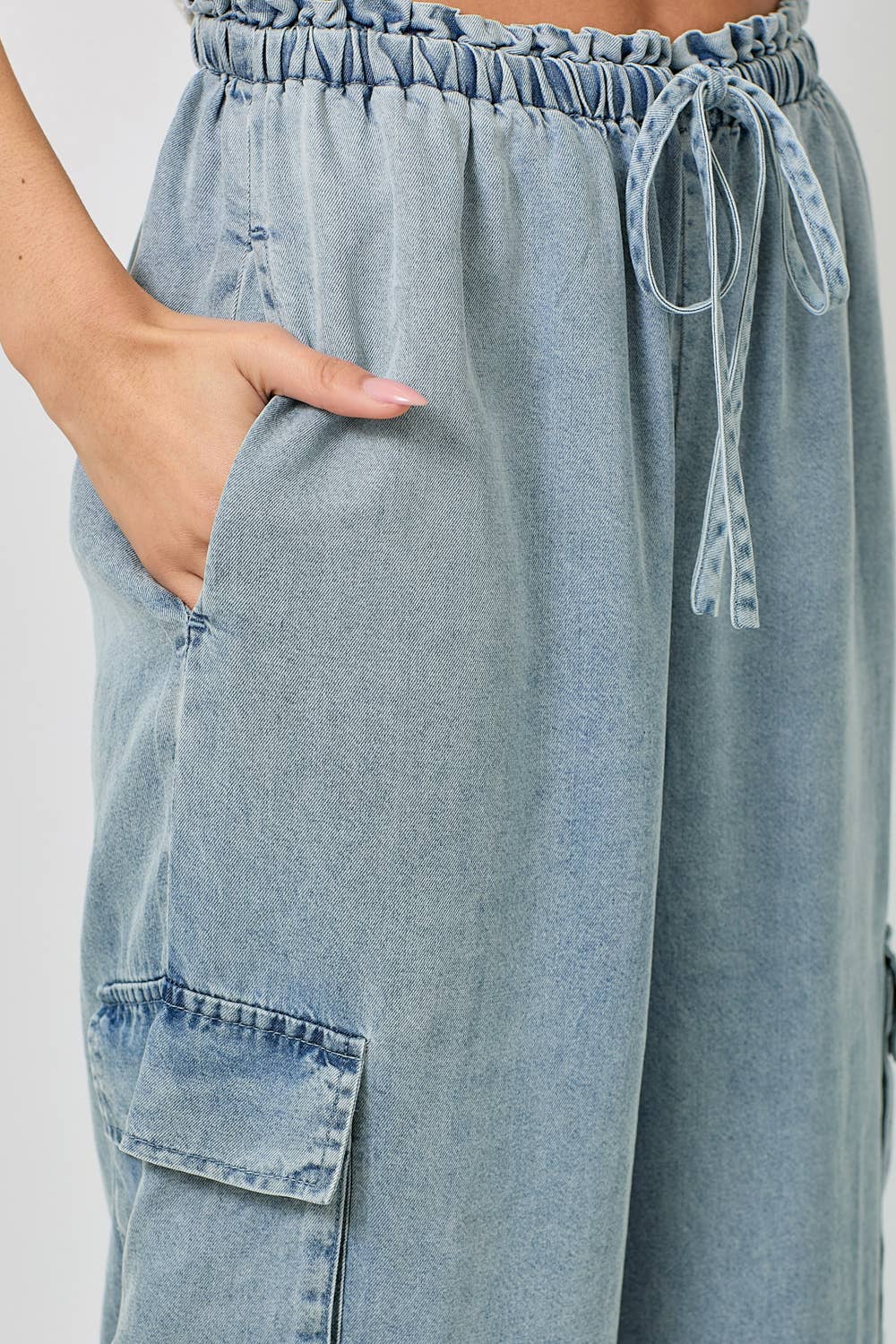 60938 Tencel Wide Leg Cargo Pants: Denim Blue / Large