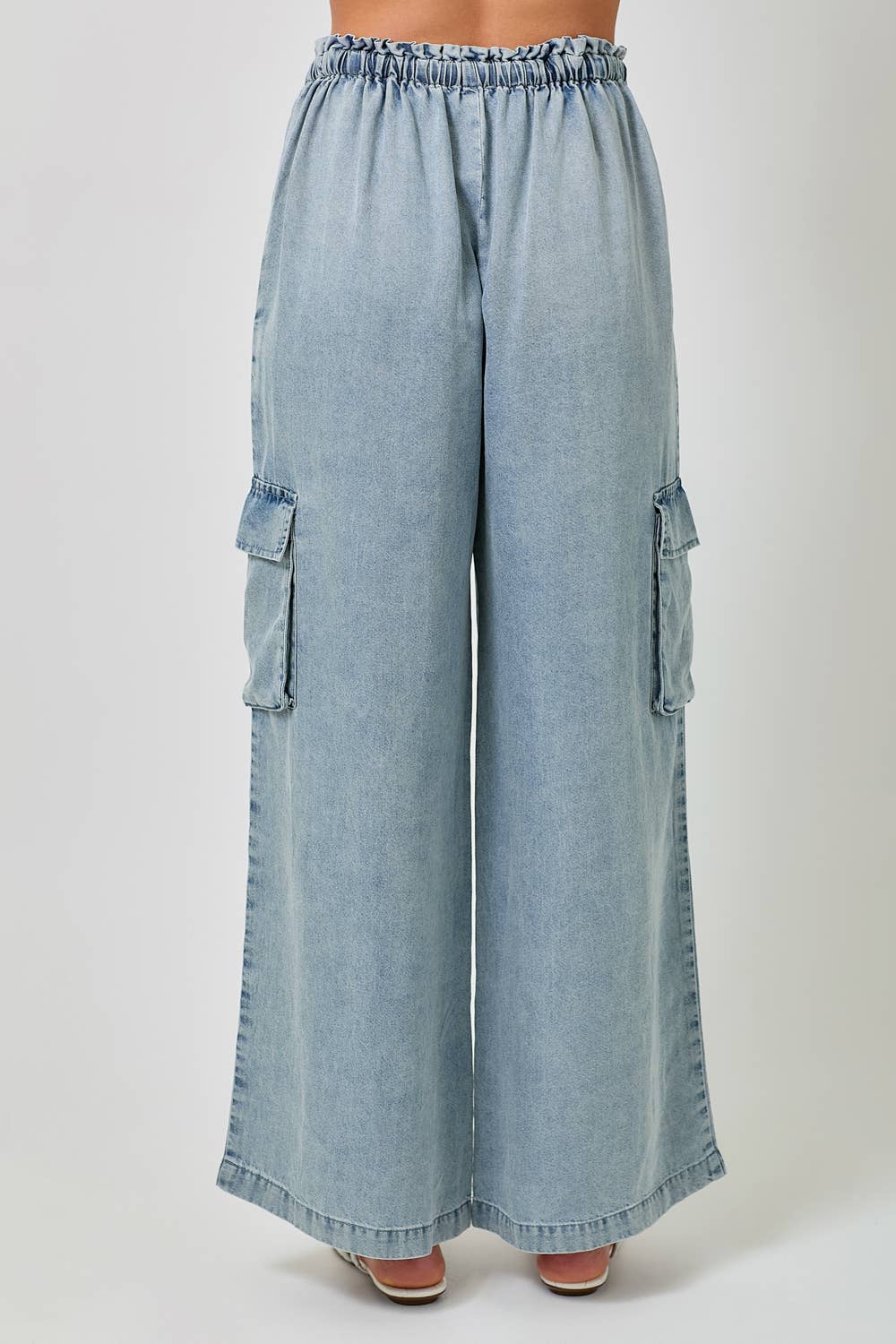 60938 Tencel Wide Leg Cargo Pants: Denim Blue / Large