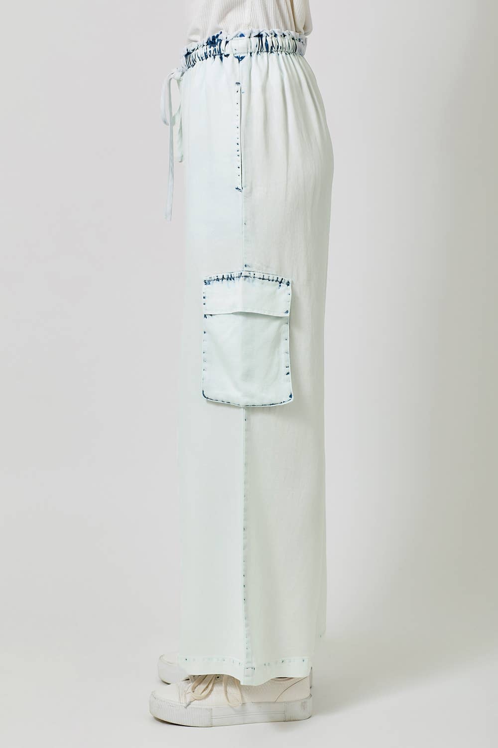 60938 Tencel Wide Leg Cargo Pants: Denim Blue / Large