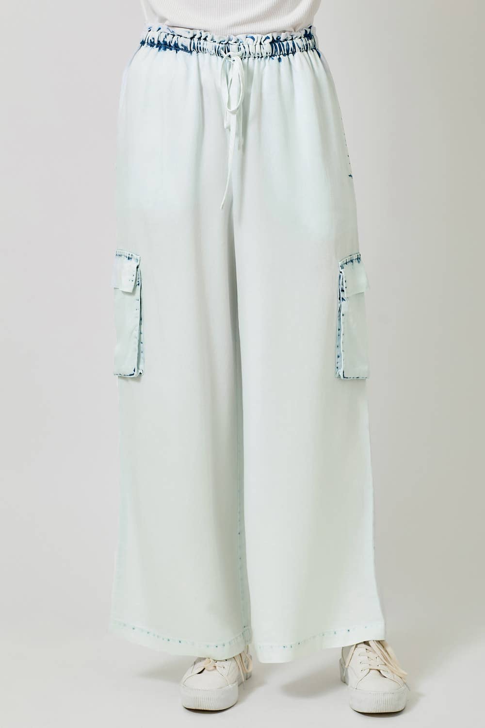 60938 Tencel Wide Leg Cargo Pants: Denim Blue / Large