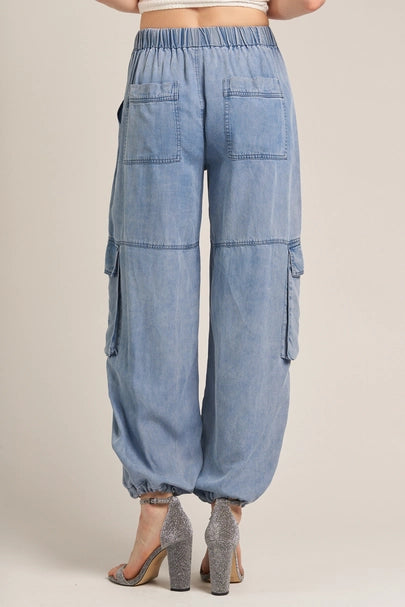 Elastic Waistband Tencel Cargo Pants