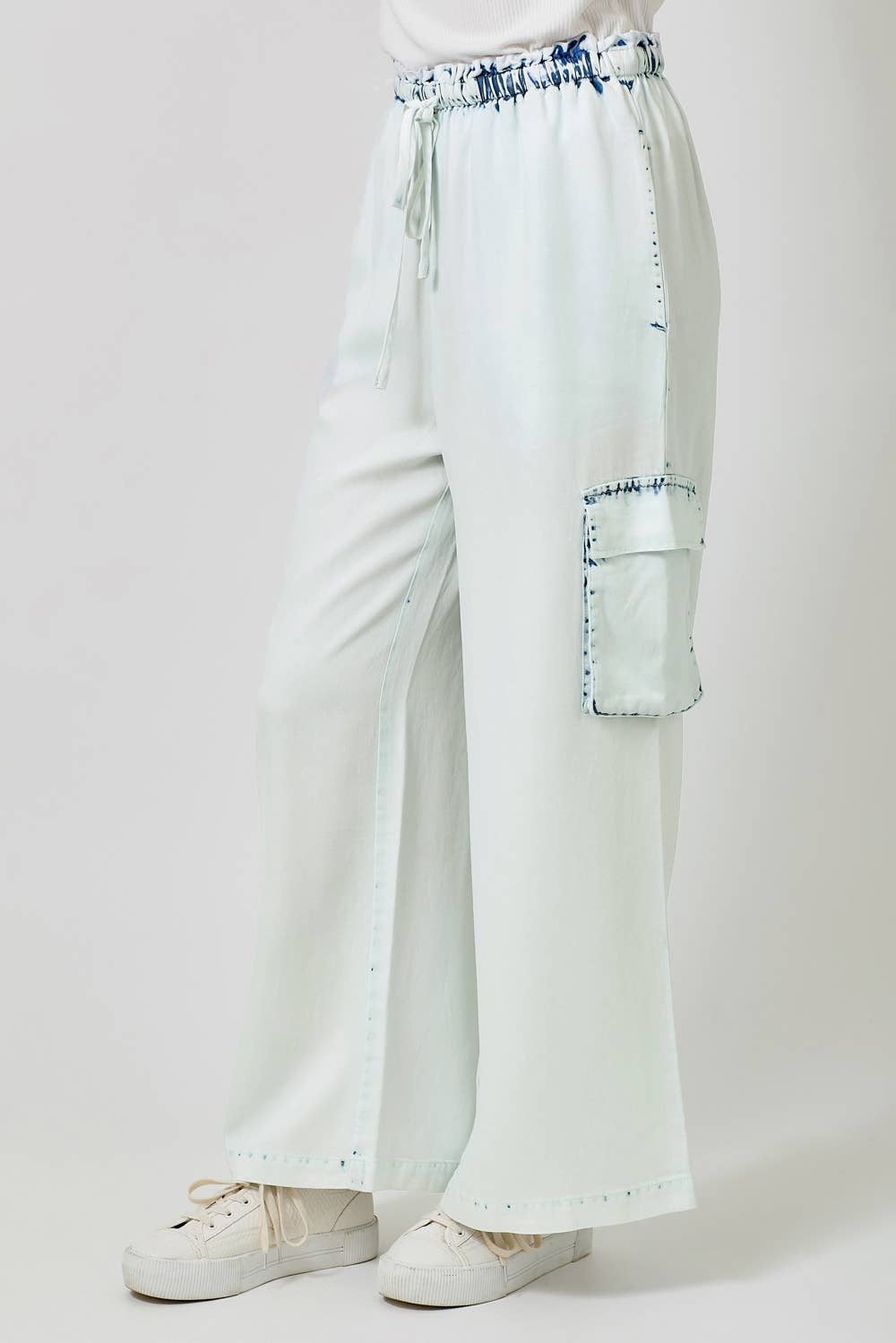 60938 Tencel Wide Leg Cargo Pants: Denim Blue / Large