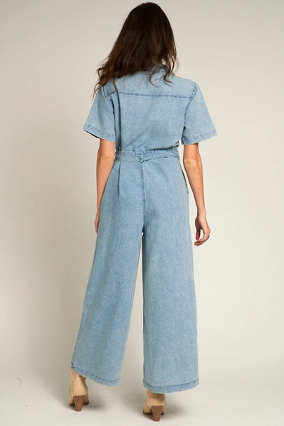 Short Sleeve Denim Tencel Jumpsuit